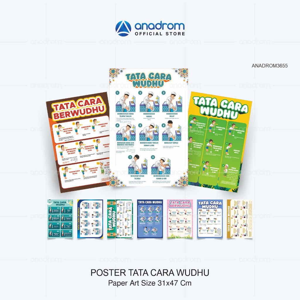 Poster Tata Cara Wudhu | Poster Edukasi Bimbingan Cara Berwudhu | Anadrom 3655