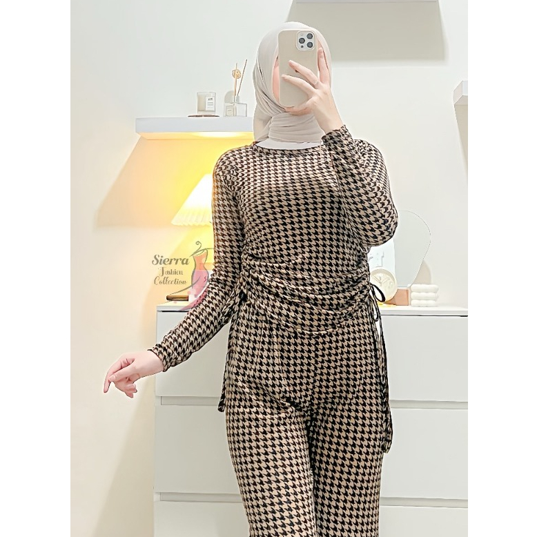 One Set Houndstooth Serut Knit Rib Premium