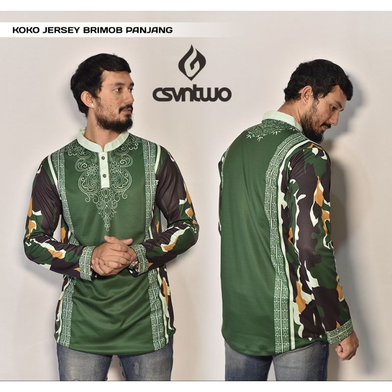 Baju Koko Kurta Muslim FULLPRINTING Motif Loreng Brimob Original Terbaru