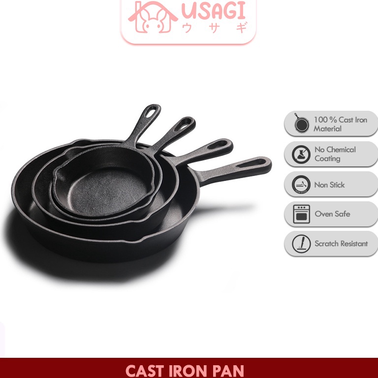 Keluaran Terbaru Usagi Cast Iron Pan  Fry Pan Skillet  Wajan Besi  Penggorengan Cast Iron  Alat Masa