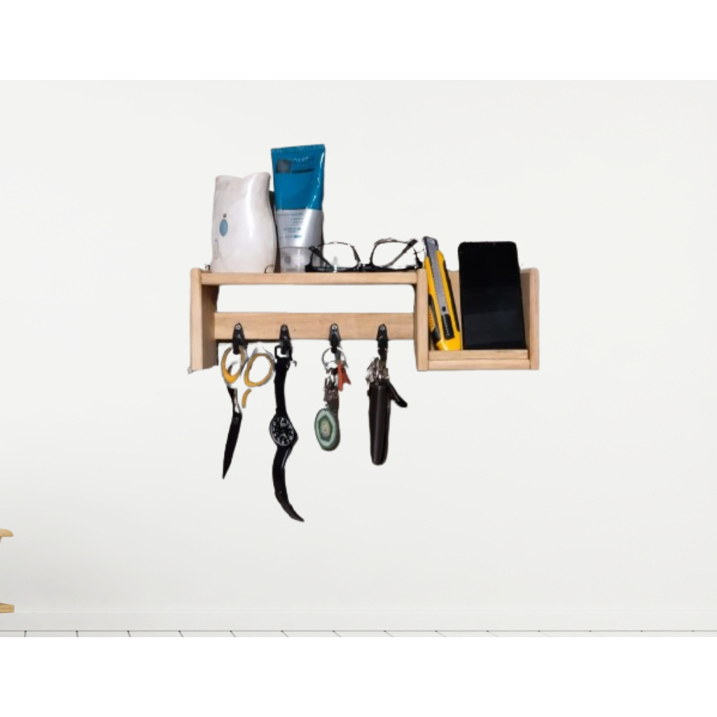 Rak HP Ambalan Kayu dinding Cantolan Gantungan Kunci Serbaguna