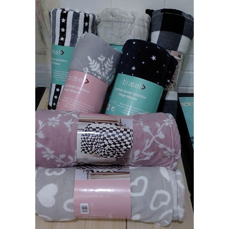 Brasel Premium Soft Fluffy Blanket Original by AEON Selimut Bulu Halus Lembut Motif Polos