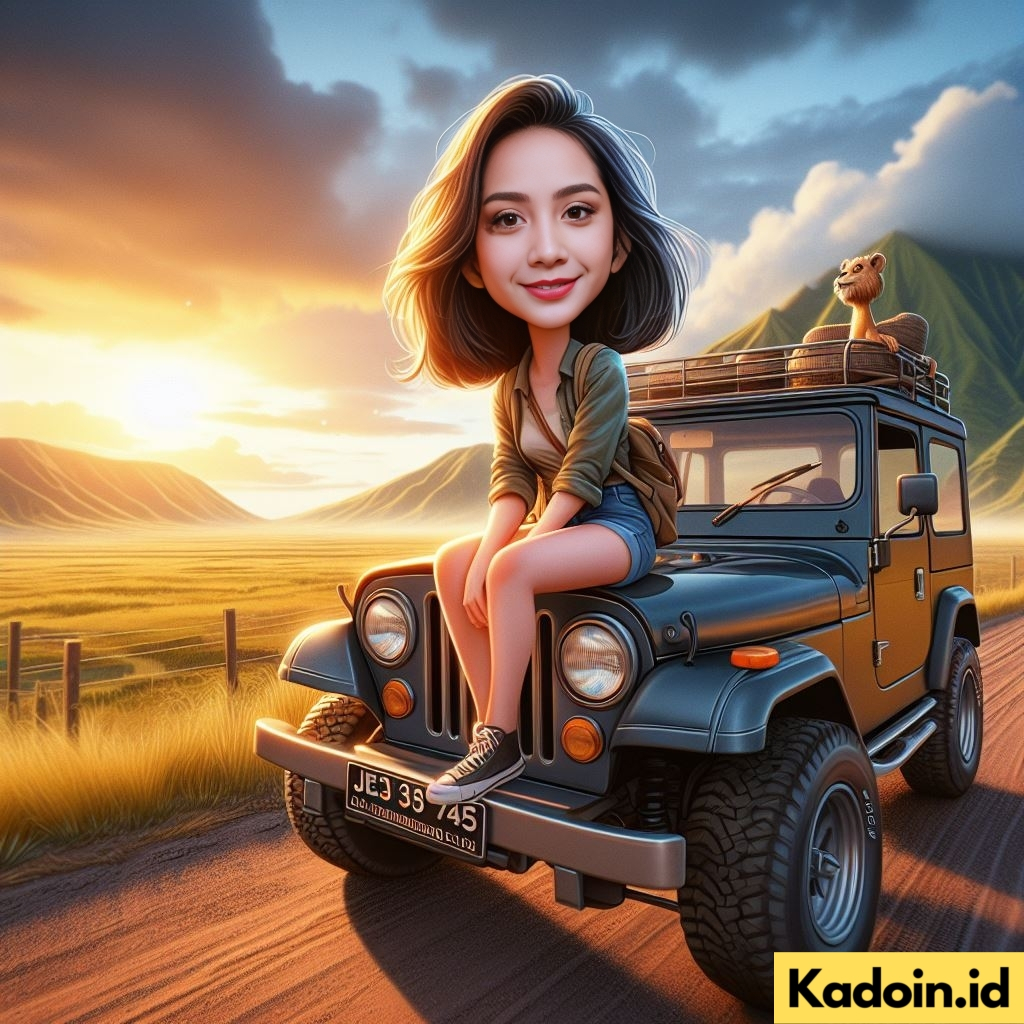 Jasa Edit Karikatur Mobil OffRoad Jeep Untuk Kado Ulang Tahun/Wisuda/Anniversary/Pernikahan dll