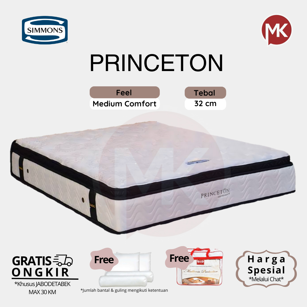 Kasur Latex 140x200 Simmons Princeton Springbed Comfort Medium 32 cm (Kasur Saja)
