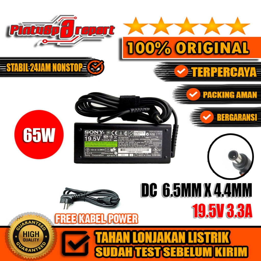 Casan Adaptor Charger Original Sony Vaio (Real 19.5V 3.3A DC 6.5x4.4MM 65W) VPC - E VGP-AC19V48 VGP-