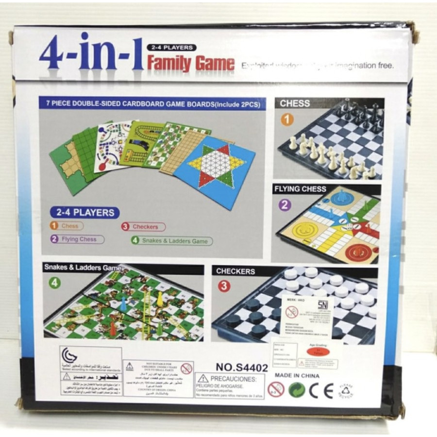 4 in 1 Family Game Mainan Board Game Catur Othello Ular Tangga Ludo
