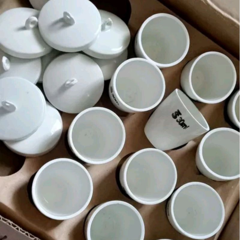 Crucible Porcelain 30ml With Lid Cawan Krusible Porselen (Packing Bubble+Kardus)