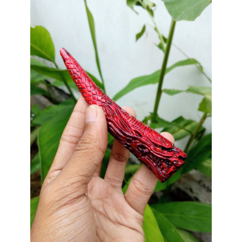 Pipa Once Akar Bahar Sadi Warna Merah Ukir Naga Galak