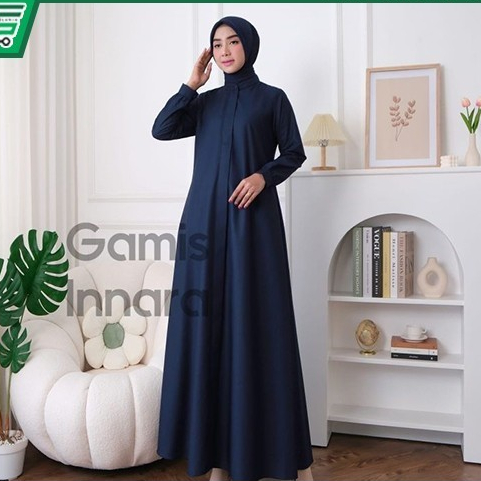 BAJU GAMIS INNARA GUZEL PREMIUM POLOS BAHAN KATUN TOYOBO - Innara Navy, M