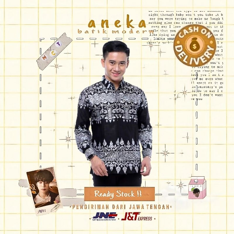 ATASAN KEMEJA HEM BATIK PRIA COWOK LENGAN PANJANG WARNA HITAM ABU SILVER M L XL XXL KONDANGAN KERJA