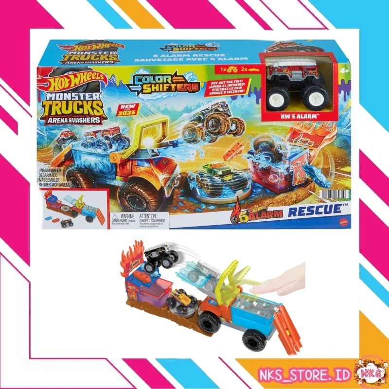 Hot Wheels Monster Truck Arena Smashers 5 Alarm Rescue Color Shifters