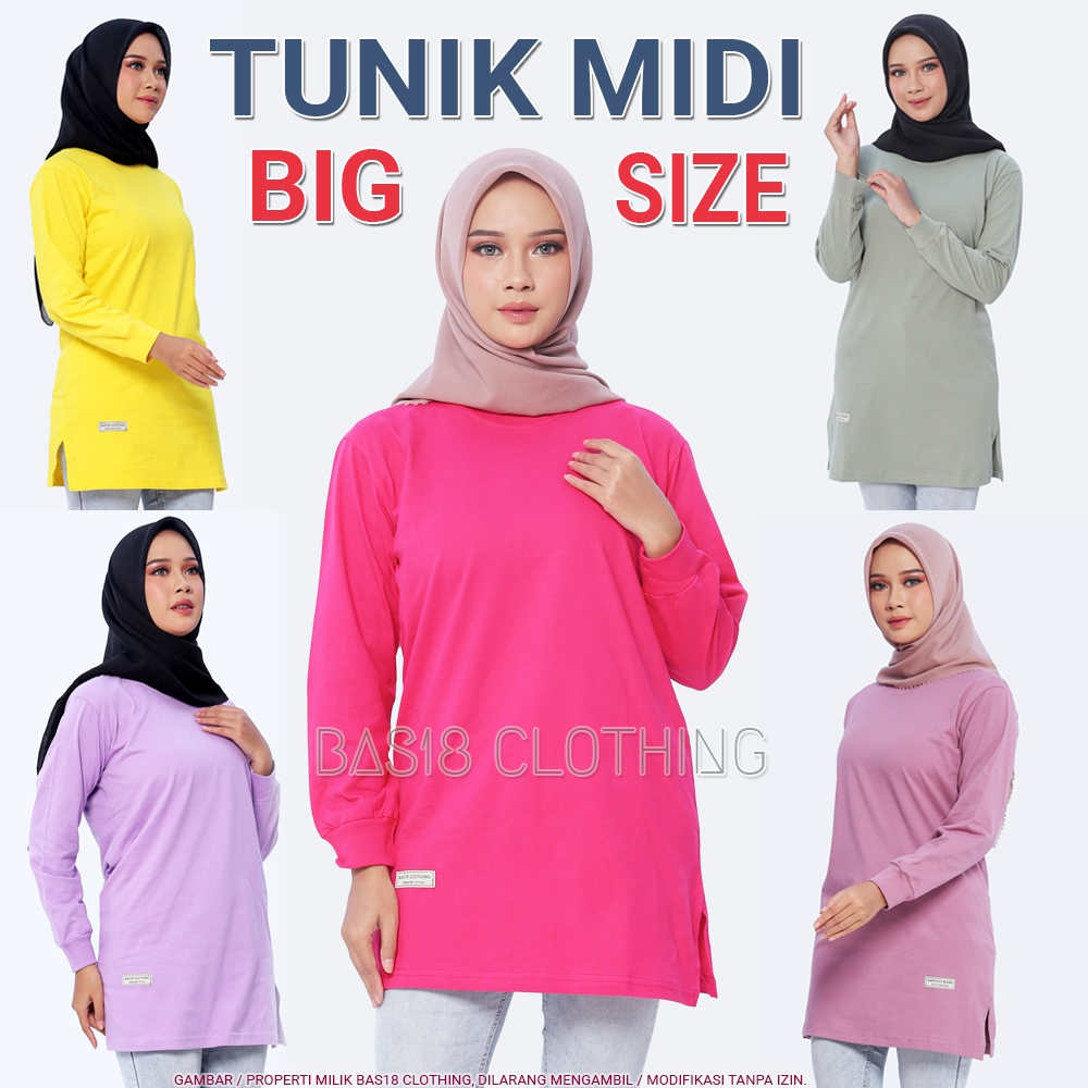 Kaos Tunik Wanita Jumbo Terbaru Premium / Kaos Polos Tunik Muslimah Oversize / Atasan Tunik Kaos Mid