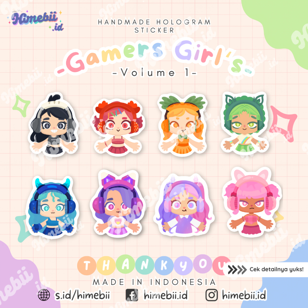 

himebii.id | Die Cut Stiker Handmade, GAMER'S GIRL'S Vers. HOLOGRAM