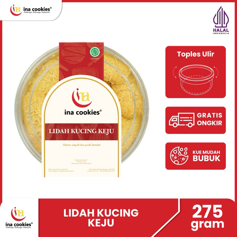 

Ina Cookies Kue Kering Premium Lidah Kucing Keju Toples Reguler (KUE MUDAH BUBUK)