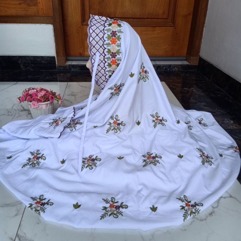 Mukena Dewasa Model Terusan/Lajuran Katun Bordir Lembut Adem