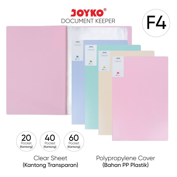 

Document Keeper / Clear Holder Map DK-F60F4 / Document Keeper Clear Holder Map File Dokumen Folder DK-F60F4 Warna Pastel Joyko