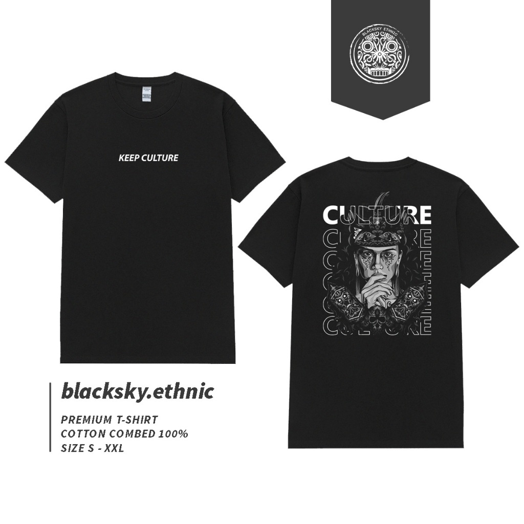 Kaos Etnik Dayak Culture / Baju Etnik / Baju kaos dayak / baju kalimantan / kaos hitam / baju motif 