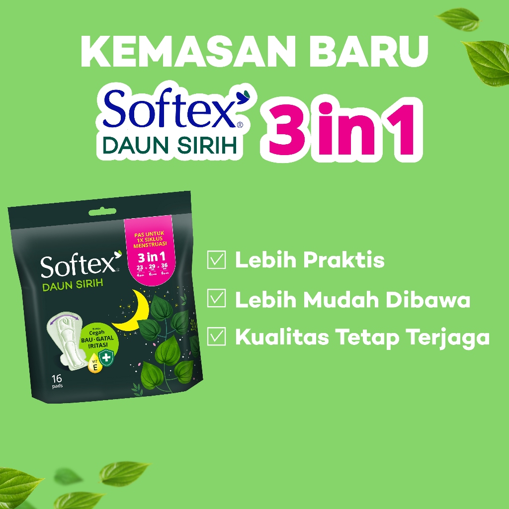 Softex Daun Sirih + Vitamin E Pembalut 3in1 isi 16 pads Image 3