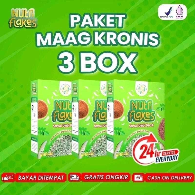 

Paket 3 box !!! Nutriflakes Sereal Umbi Garut Atasi Asam Lambung Maag dan Gerd Original