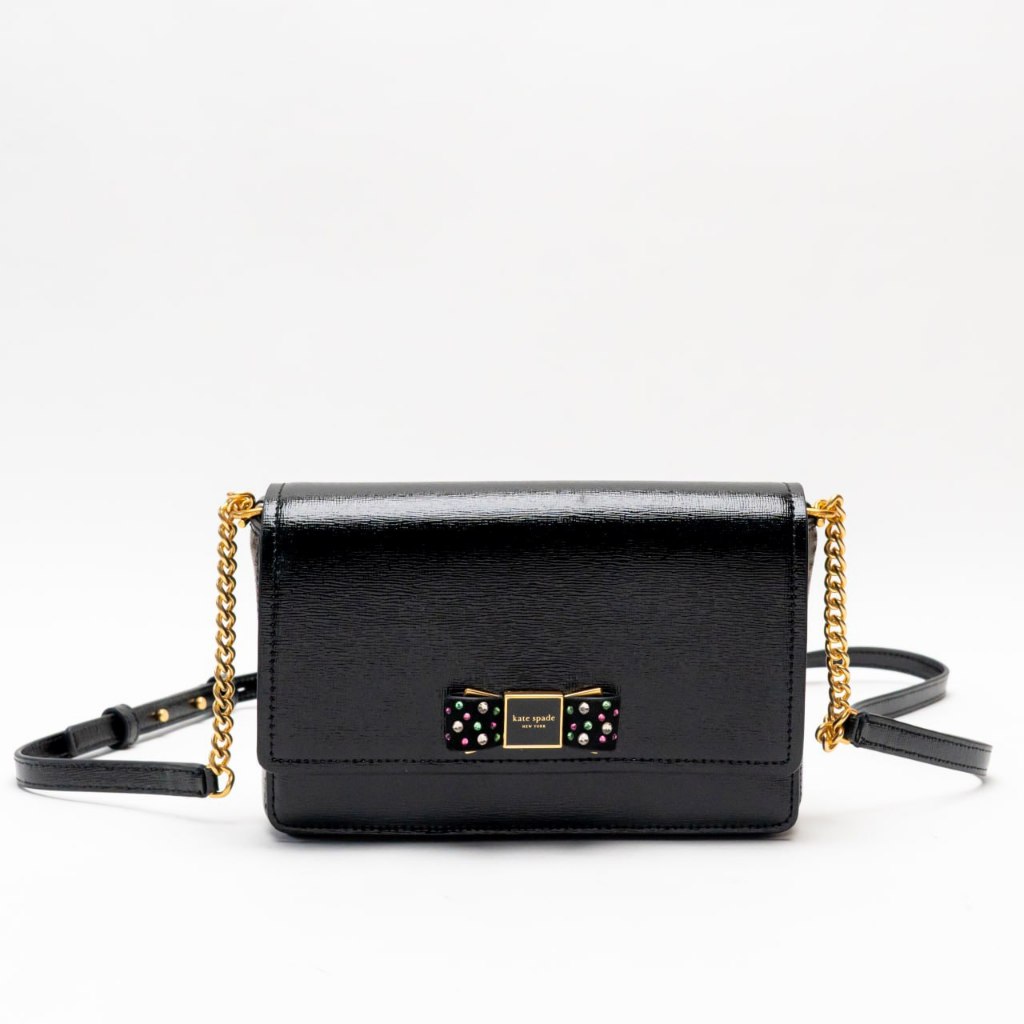 KATE SPADE Morgan Bow Bedazzled Flap Chain Wallet