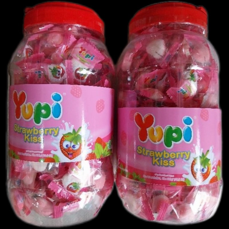 

permen yupi toples strawberry kiss jar 300gr