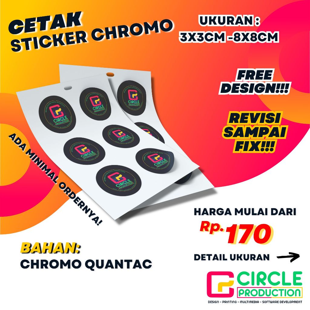 

CETAK STICKER CHROMO MURAH UKURAN CUSTOM | STICKER LABEL | FREE DESIGN | SUDAH CUTTING | REVISI SAMPAI FIX!!