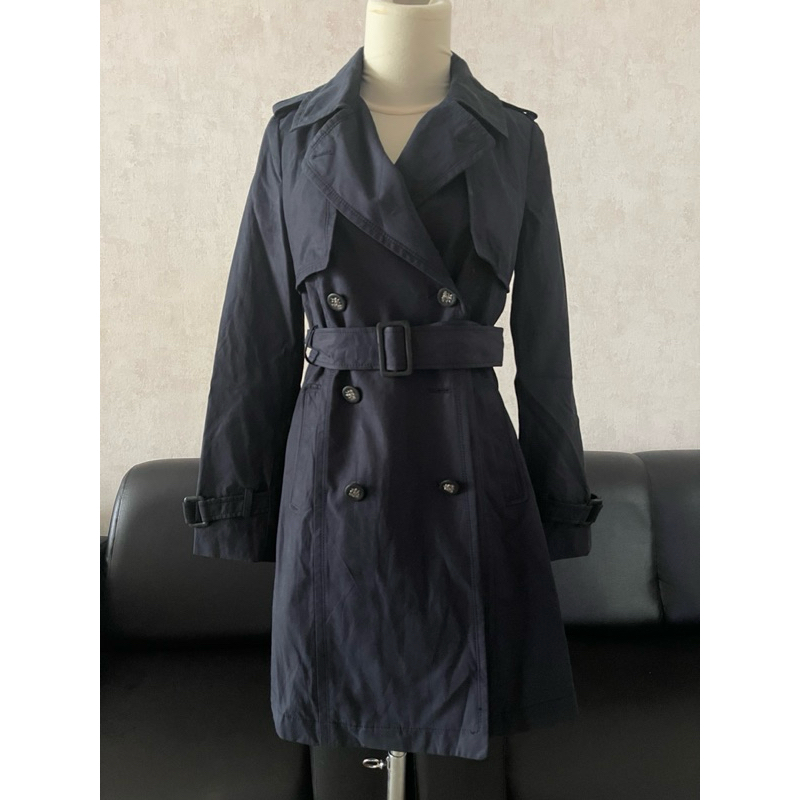 Kenneth lady long coat katun wanita warna navy set belt