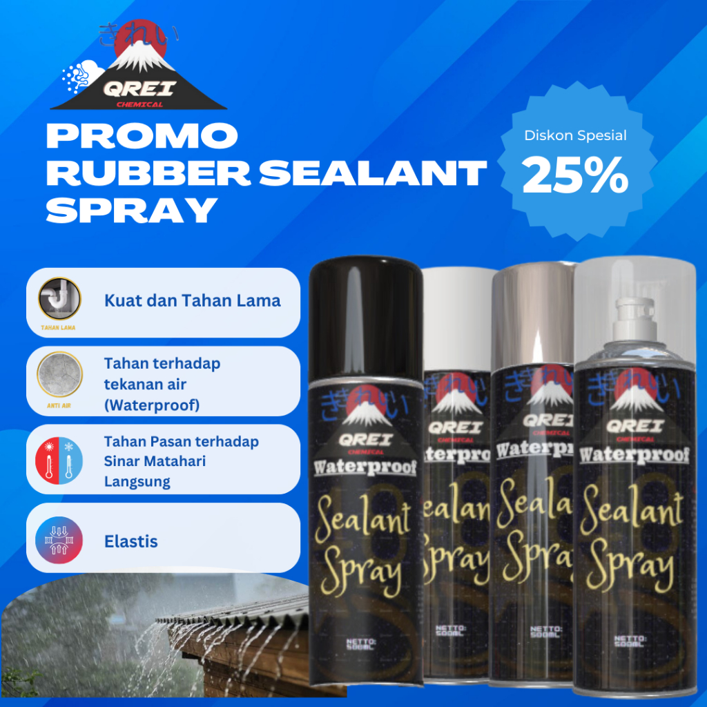 QREI Rubber Sealant Spray 500ml / Pelapis Anti Bocor / waterproof / Cat Semprot Anti Bocor / Plingku