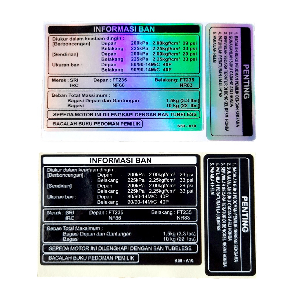 Stiker Prosedur Honda/ Stiker Peringatan Honda / Stiker Warning Honda