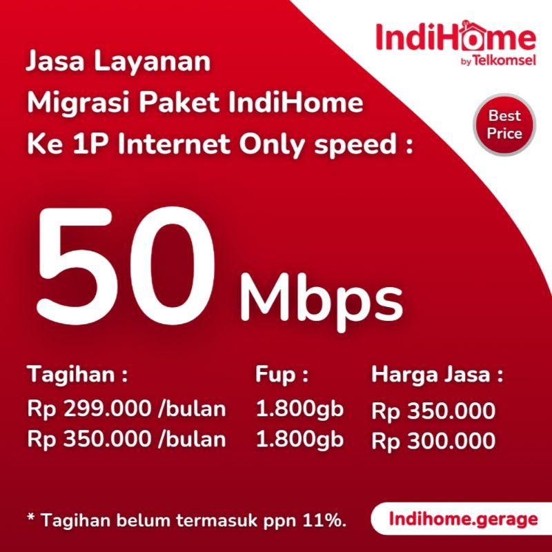 Jasa Migrasi / Rubah Paket IndiHome | 1P Internet Only | Speed 50 Mbps | Upgrade / Downgrade Speed I