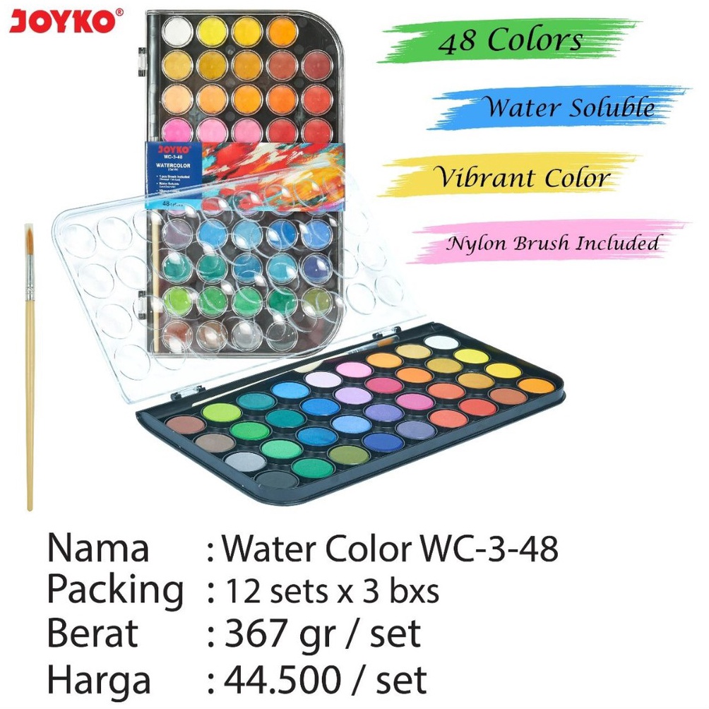 

Miliki water color cake wc 3 isi 48 warna joyko cat iar padat YJI