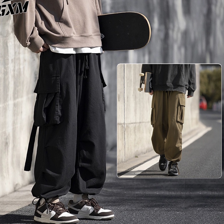 RMF482 Stok terbaru celana cargo panjang pria hitam celana kulot korea celana cargo premium celana p