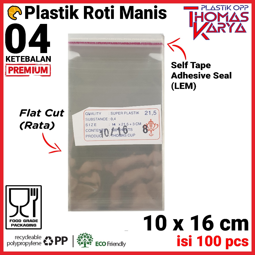Plastik OPP Lem 10x16 TEBAL Isi 100 Kantong Roti Roti Manis Kemasan Kue Donat Seal
