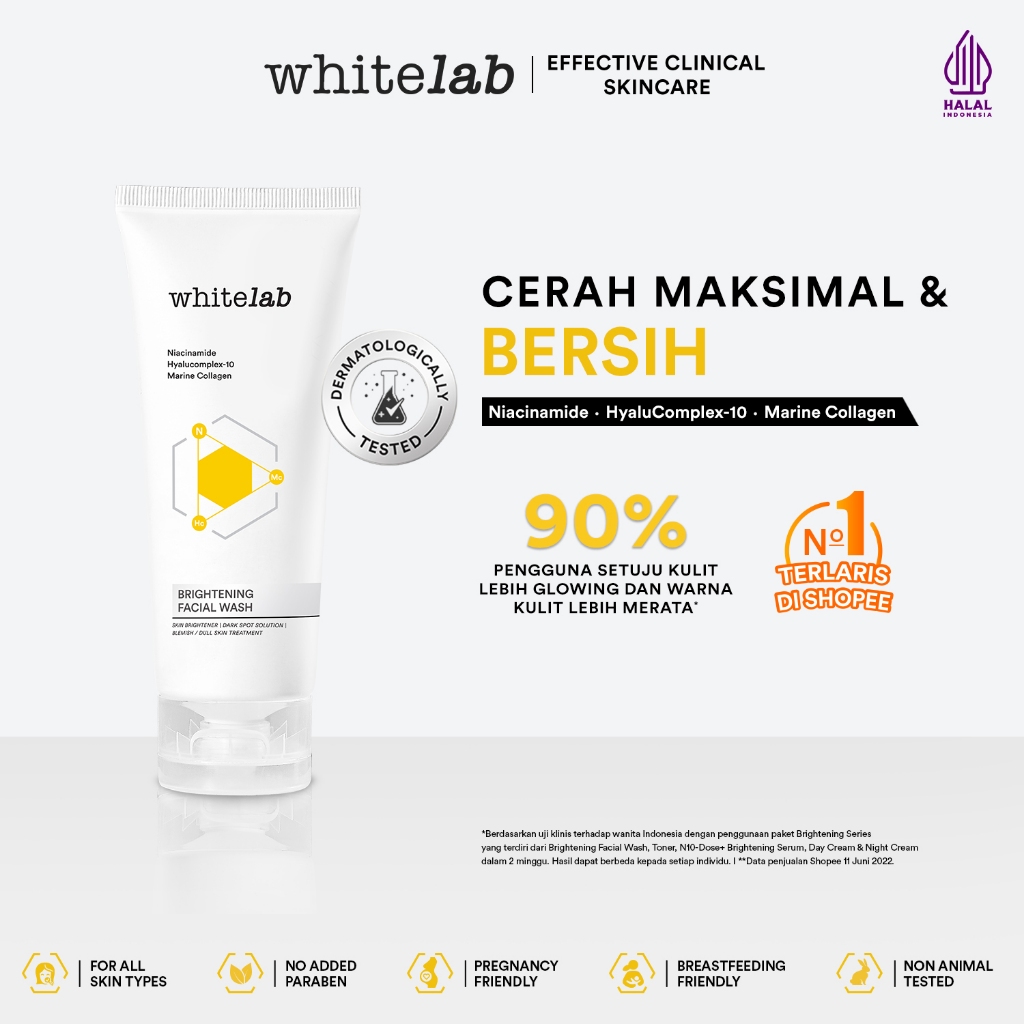 Whitelab Brightening Facial Wash - Sabun Pembersih Muka Pencerah Dengan Niacinamide, Hyaluronic & Collagen [BPOM] Image 2