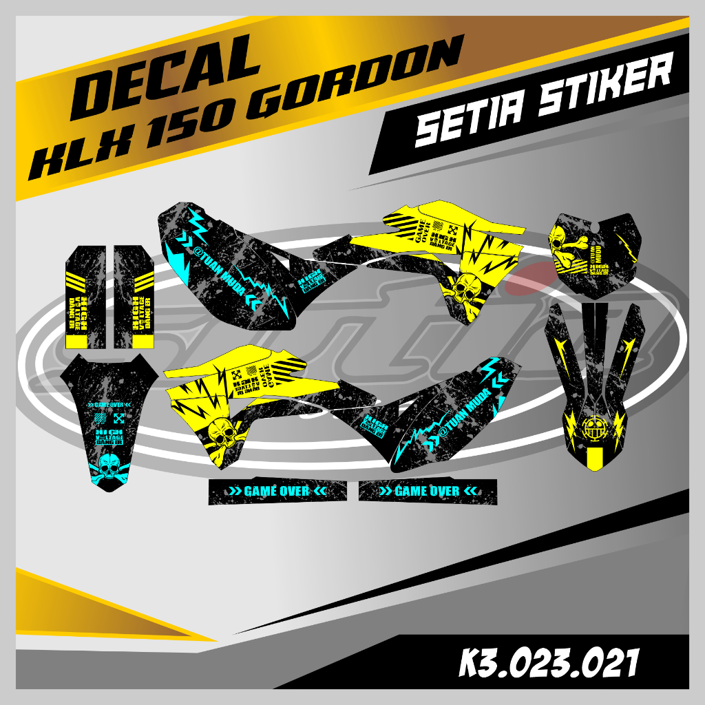 DECAL KLX GORDON, WARNA KUNING, HIJAU TOSKA, ELEGEN, KEREN, SIMPLE, STIKER SUPERMOTO TRAIL, DESAIN B