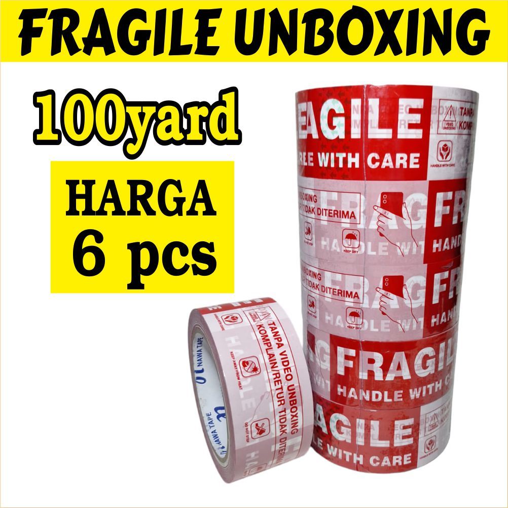 

TERBARU!! HARGA 1 SLOP ( 6 ROLL ) LAKBAN VIDEO UNBOXING FRAGILE 100 YARD