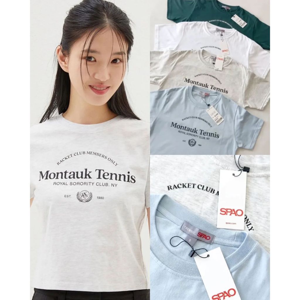 Kaos Crop Top Korea Spao Serif Letter Crop Tshirt