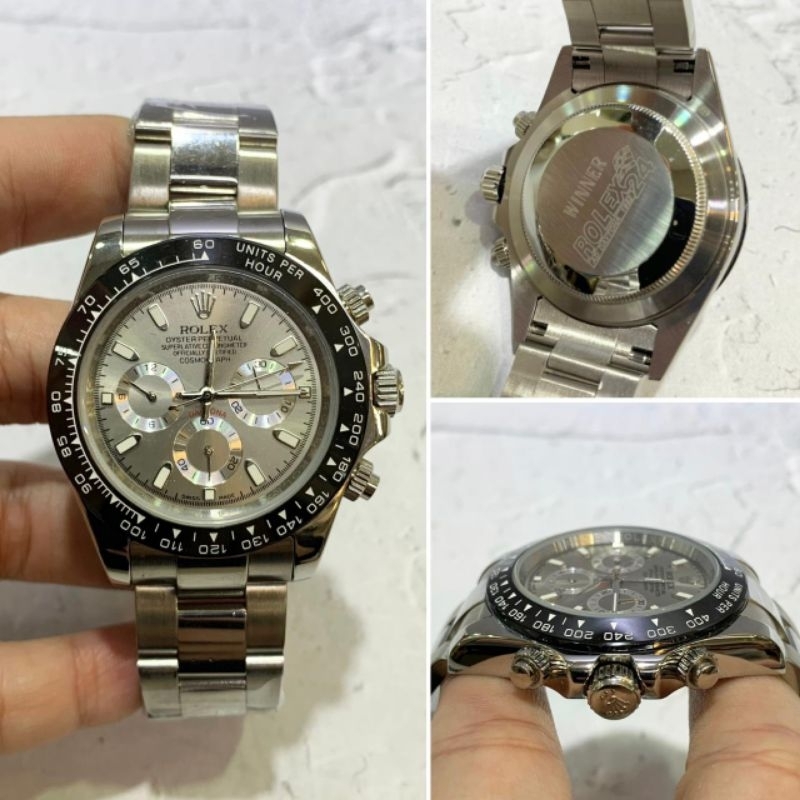 JAM TANGAN PRIA ROLEX DAYTONA AUTOMETIC SUPER GRADEN AAA WARNA SILVER PLAT PUTIH