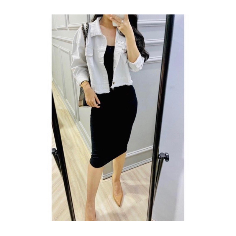 Outer jaket jeans crop putih Luaran