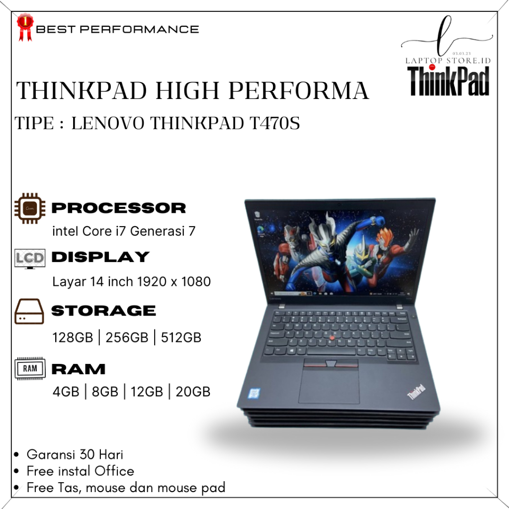 Lenovo Thinkpad T470s Core i7 Generasi 7 Ram 12/256GB | Upgradable ram |  Original |  Murah | Second