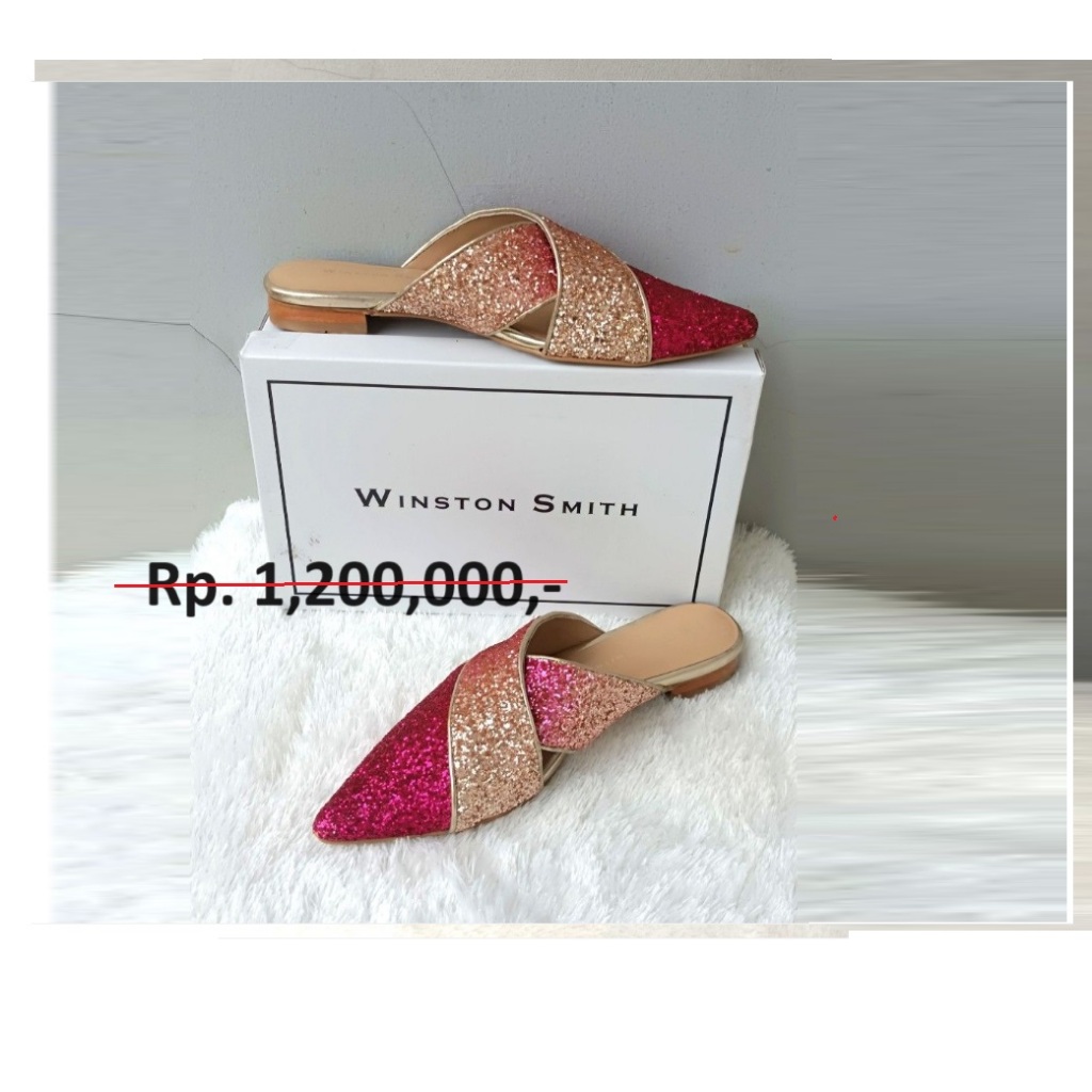 NEW Winston Smith Royal Pink 39 Shoes Selop Sendal Glitter