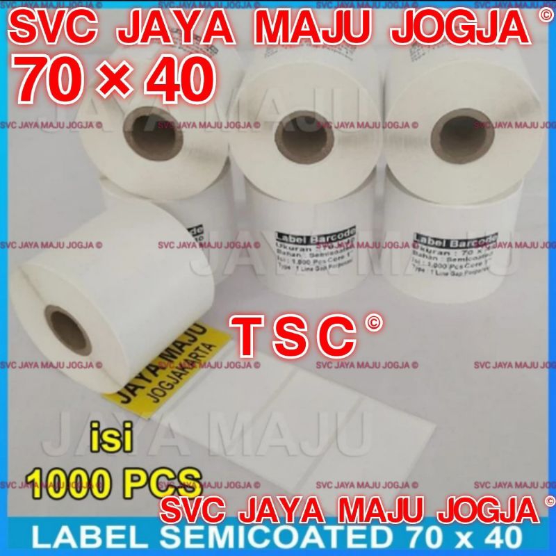

[ TSC ] 70 X 40 - 1 LINE SEMICOATED - FACE IN - ISI 1.000 PCS || CORE 1" || LABEL BARCODE THERMAL TRANSFER PAKAI RIBBON - KERTAS STICKER E-TICKET FARMASI RESEP OBAT APOTEK || 70X40 - TTP244PRO TTP244 PRO TTP 244PRO TTP 244 PRO TTP542 TTP 542