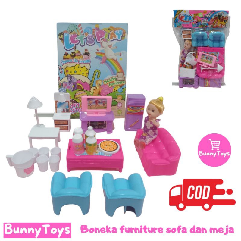 ( BISA COD ) PROMO Mainan anak perempuan boneka furniture sofa meja dan tv - FI558