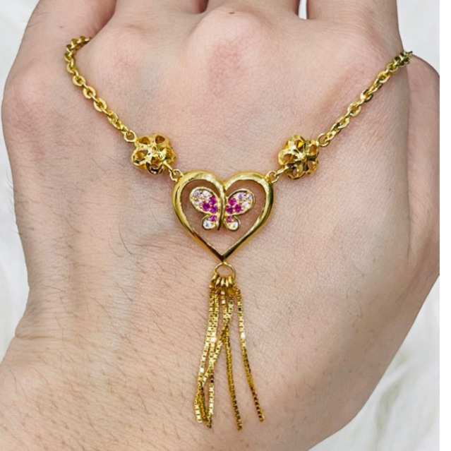 kalung fancy kupu kupu love permata pink putih emas asli kadar 700