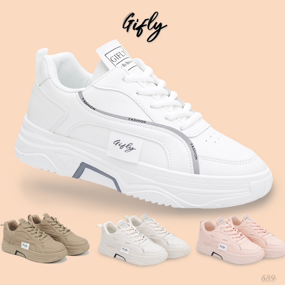 Stok Terbaru GIFLY Delian Sepatu Sneakers Wanita Kets Putih Hitam Sport Shoes White Black 689