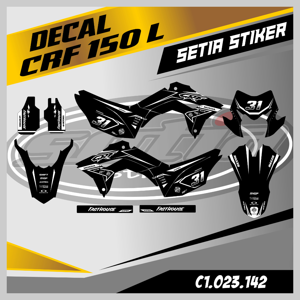 DECAL CRF 150 L, WARNA HITA PUTIH, ELEGEN, KEREN, SIMPLE, STIKER SUPERMOTO TRAIL, DESAIN BEBAS CUSTO