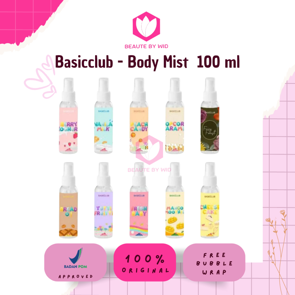 BBW ❤️ Geamoore Basicclub Body Mist 100 ml 100ml Basic Club Vanilla Milk Berry Yoghurt Peach Candy F