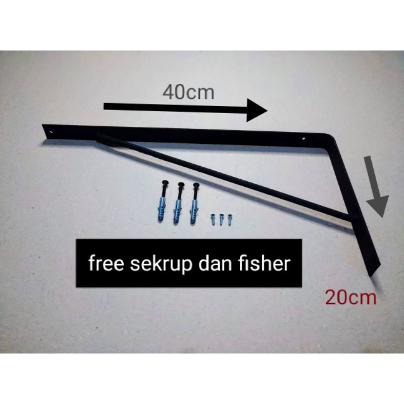 rak besi siku penyangga rak dinding 1PCS siku serbaguna 20x40cm