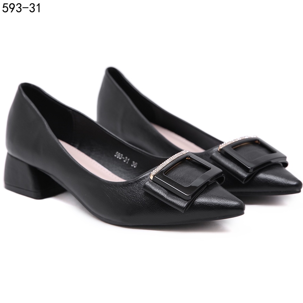 VIRAL ELLORA 5933epatu Kerja Wanita Chunky Heels Hak Tahu Import 3cm