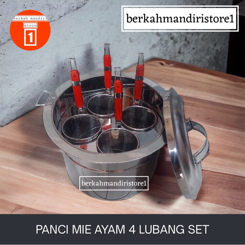 Dandang Mie Ayam 4 Lubang Set Saringan/ Panci mie/ Tong Mie